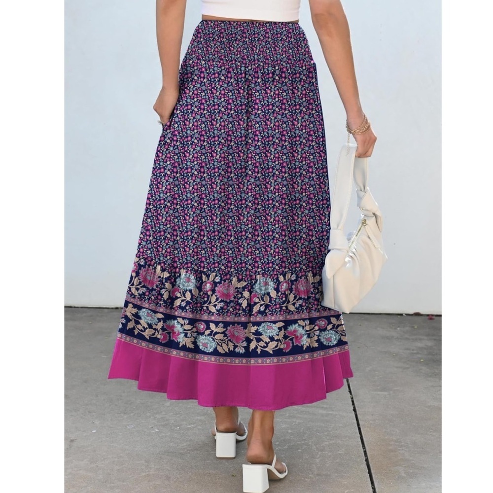ANRABESS Women's Boho Maxi Skirt - Navy w/Floral Print, Size L NWT - Picture 4 of 7